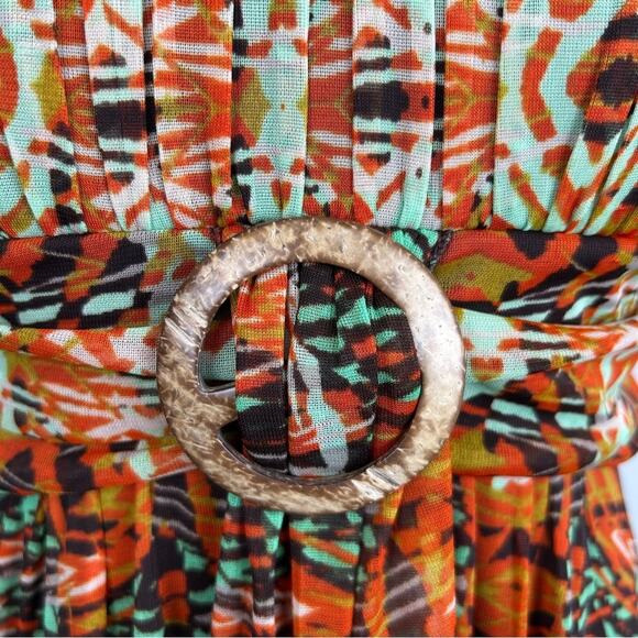 Ruby Rox Dress Womens Size S Brown Rust Teal Abstract Retro 70's Date Night Fun - Picture 5 of 14